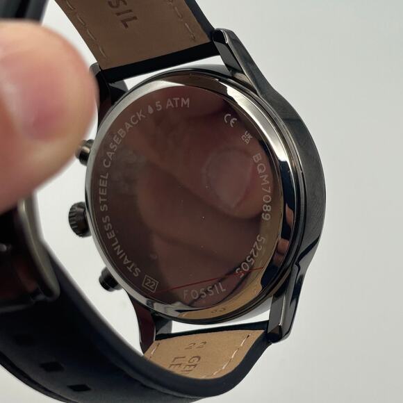 Fossil Bennett BQM7089 Mens 45mm Black Dial Black Leather Multifunction Quartz - Picture 3 of 17